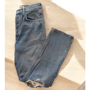 Agolde | high rise distressed cropped Riley in light wash | size 24